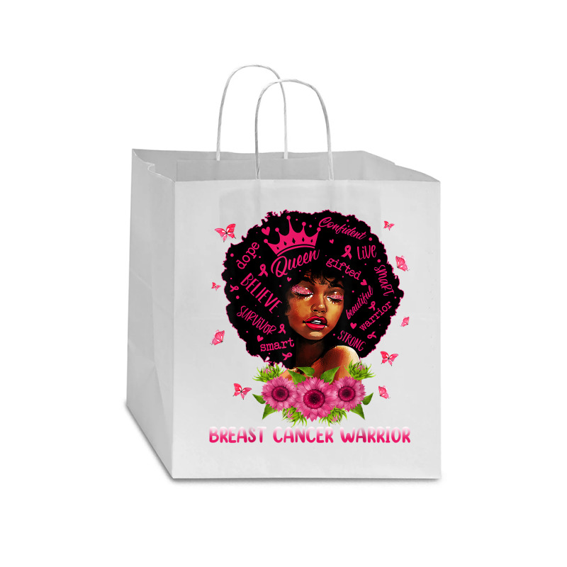 Black Women Black Queen Breast Cancer Warrior Pink Ribbon T Shirt Star Paper Bag - 13 X 7 X 13 | Artistshot