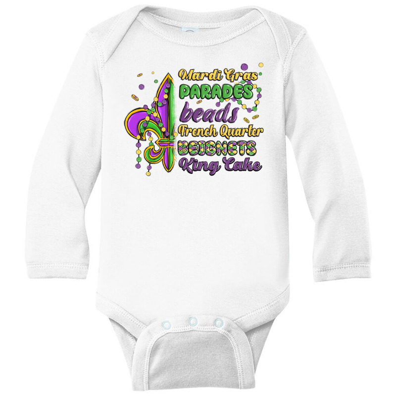 Mardi Gras Parades Beads French Quarter Beignets K Long Sleeve Baby Bodysuit by MaliasSmallBusiness | Artistshot