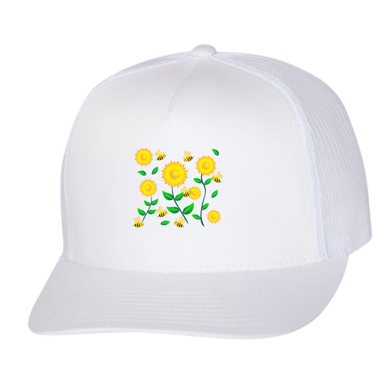 Honey Bee Cartoon On Sunflower Pattern Trucker Cap | Artistshot