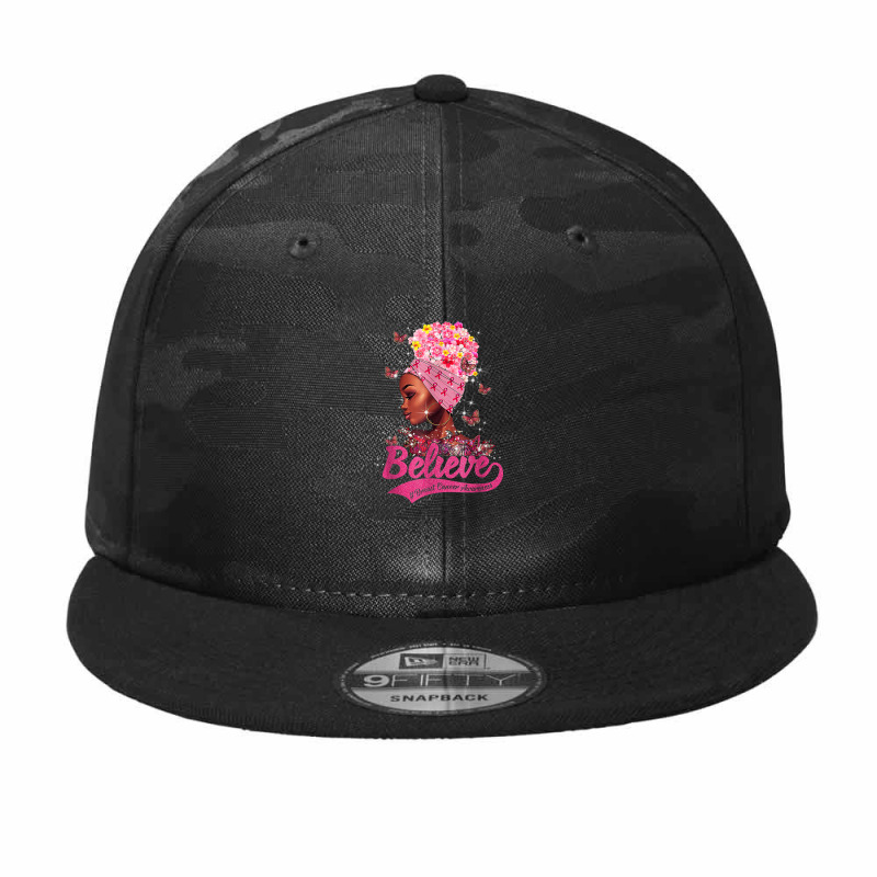 Breast Cancer Awareness Black Woman Warrior Support Believe Camo Snapback | Artistshot