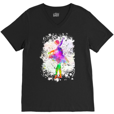 Classical Ballet Girl In Watercolor V-neck Tee Designed By Removesyrian