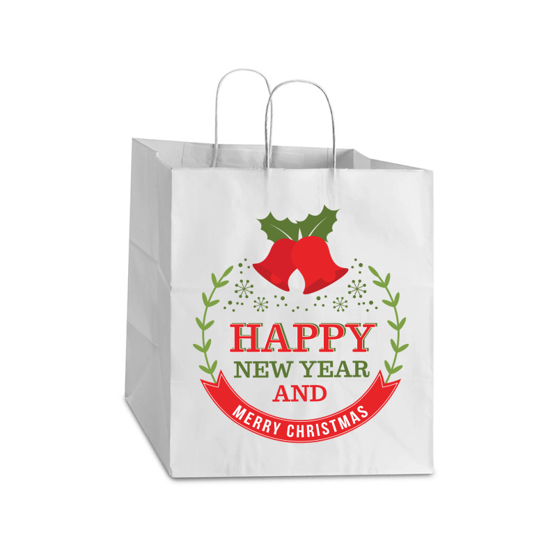 Happy New Year And Merry Christmas - Jingle Bells Take Out Paper Bag - 14 X 10 X 15 1/2 | Artistshot