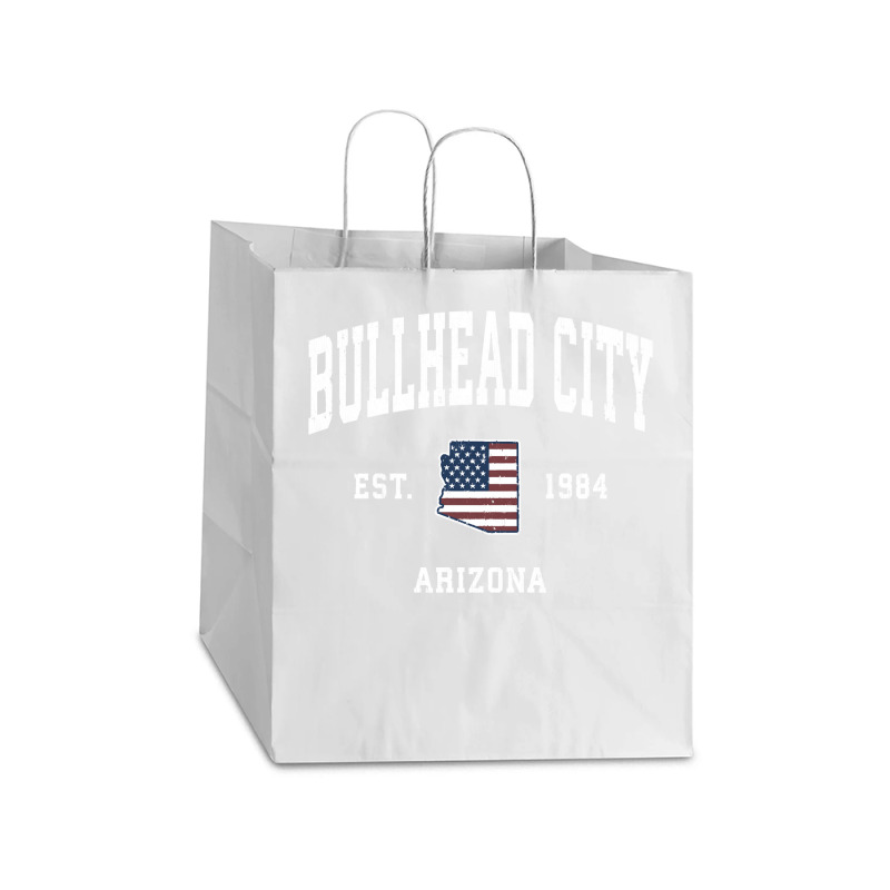 Bullhead City Arizona Az Vintage American Flag Sports Design Sweatshir Take Out Paper Bag - 14 X 10 X 15 1/2 | Artistshot