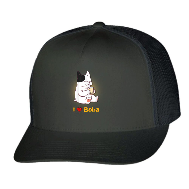 French Bulldog I Love Boba Bubble Milk Tea Dog Cute Trucker Cap by NapetArt | Artistshot