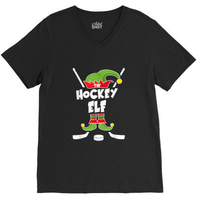Ice Hockey Elf T Shirt Funny Hockey Xmas Elve Costume Gift T Shirt V-neck Tee Designed By Yuh2105