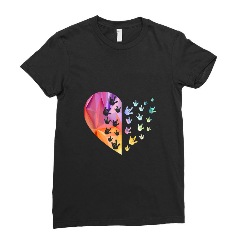 Sign Language Heart   Asl Gift Deaf Gift Asl Teacher Gift T Shirt Ladies Fitted T-Shirt by Vivu991 | Artistshot