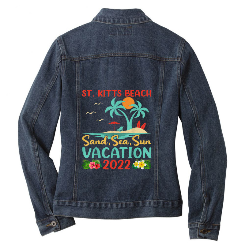 Beach Vacation 2022 Retro Lost Paradise St. Kitts Beach Ladies Denim Jacket by Tiktify | Artistshot