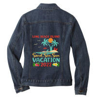 Beach Vacation 2022 Retro New Jersey Long Beach Island Raglan Baseball Ladies Denim Jacket | Artistshot