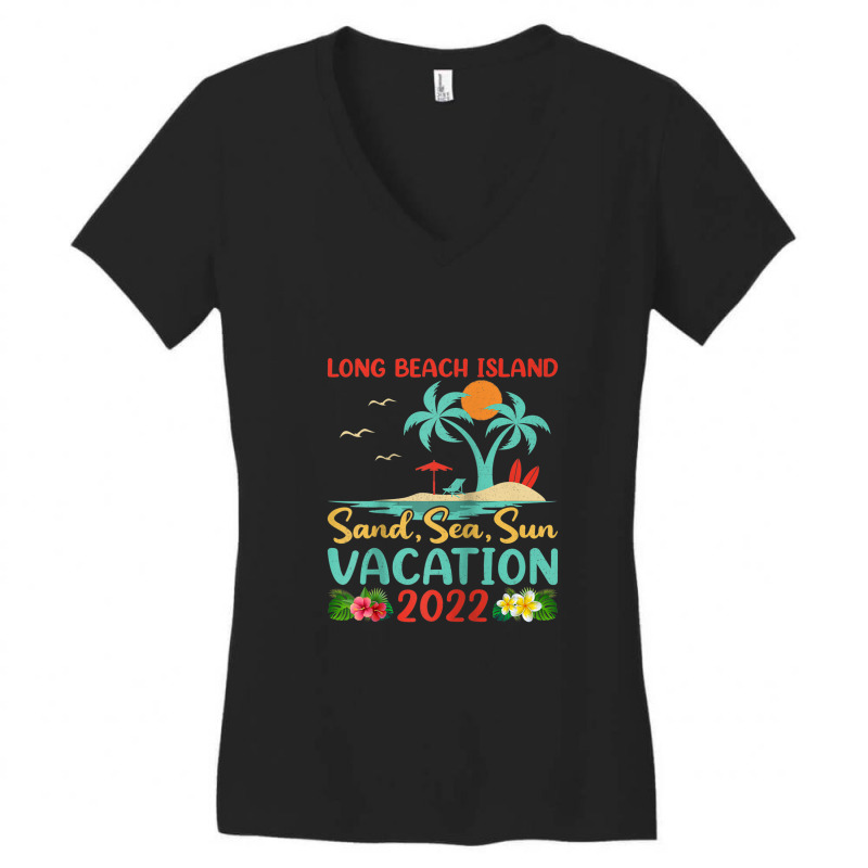 Beach Vacation 2022 Retro New Jersey Long Beach Island Raglan Baseball Women's V-Neck T-Shirt by Tiktify | Artistshot