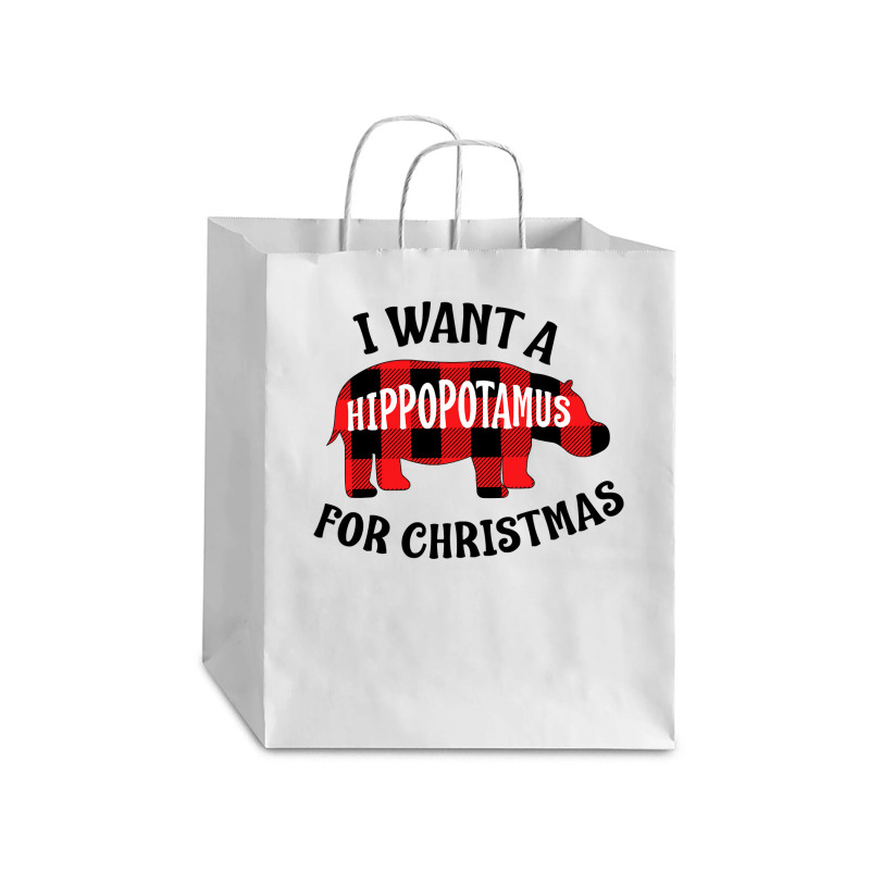 Hippopotamus Buffalo Plaid I Want A Hippopotamus For Christmas Cute Hi Debie Paper Bag - 10 X 5 X 13 | Artistshot