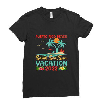 Beach Vacation 2022 Retro Sunset San Juan Puerto Rico Beach Ladies Fitted T-shirt Designed By Tiktify