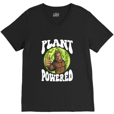 Plant Powered Funny Vegan Vegetarian Bigfoot Squatch Retro V-neck Tee Designed By Lemonjack