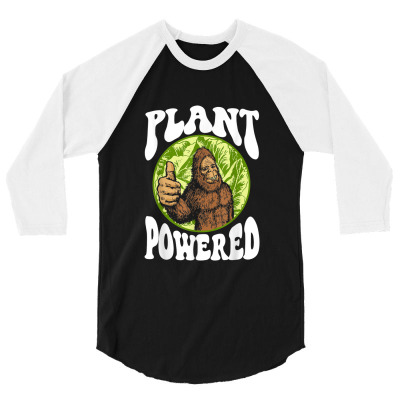 Plant Powered Funny Vegan Vegetarian Bigfoot Squatch Retro 3/4 Sleeve Shirt Designed By Lemonjack