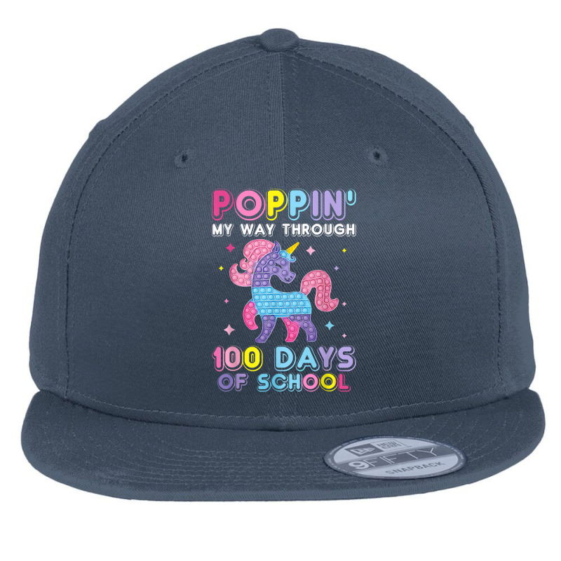 Poppin' My Way Through 100 Days Of School Unicorn Pop It Flat Bill Snapback Cap | Artistshot