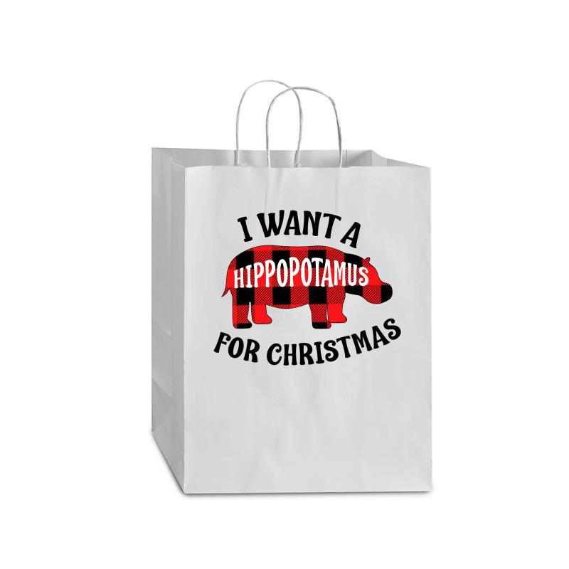 Hippopotamus Buffalo Plaid I Want A Hippopotamus For Christmas Cute Hi Mart Paper Bag -13 X 7 X 17 | Artistshot