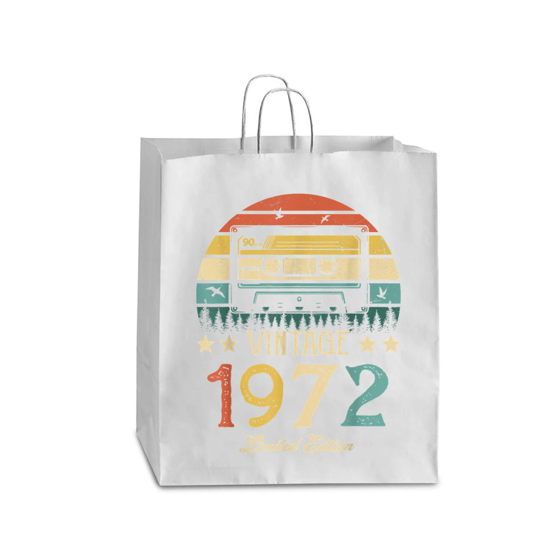 Vintage 1972 Retro Cassette 1972 50th Birthday 50 Years Old T Shirt Queen Paper Bag - 16 X 6 X 19 1/4 | Artistshot