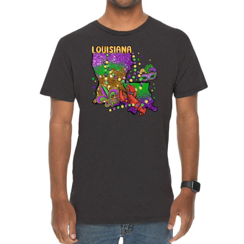 Mardi Gras Louisiana Map Vintage T-shirt | Artistshot