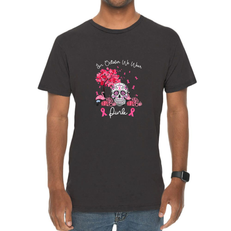 In October We Wear Pink Sugar Skull Moon Breast Cancer Vintage T-shirt | Artistshot