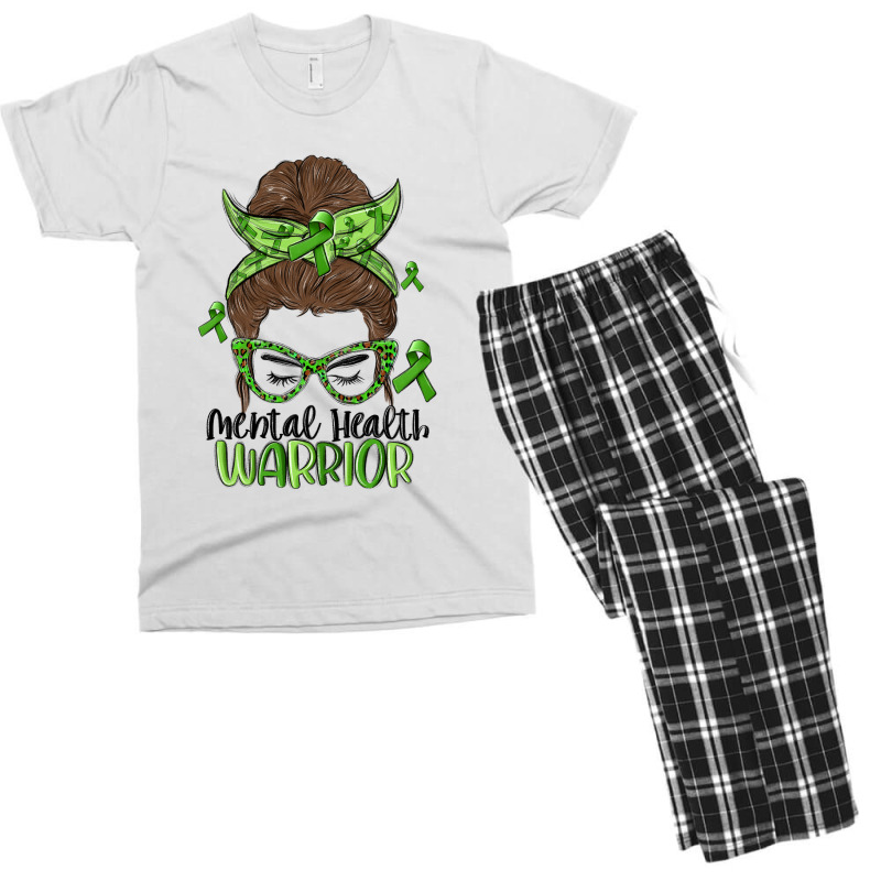 Messy Bun Mental Health Warrior Men's T-shirt Pajama Set | Artistshot