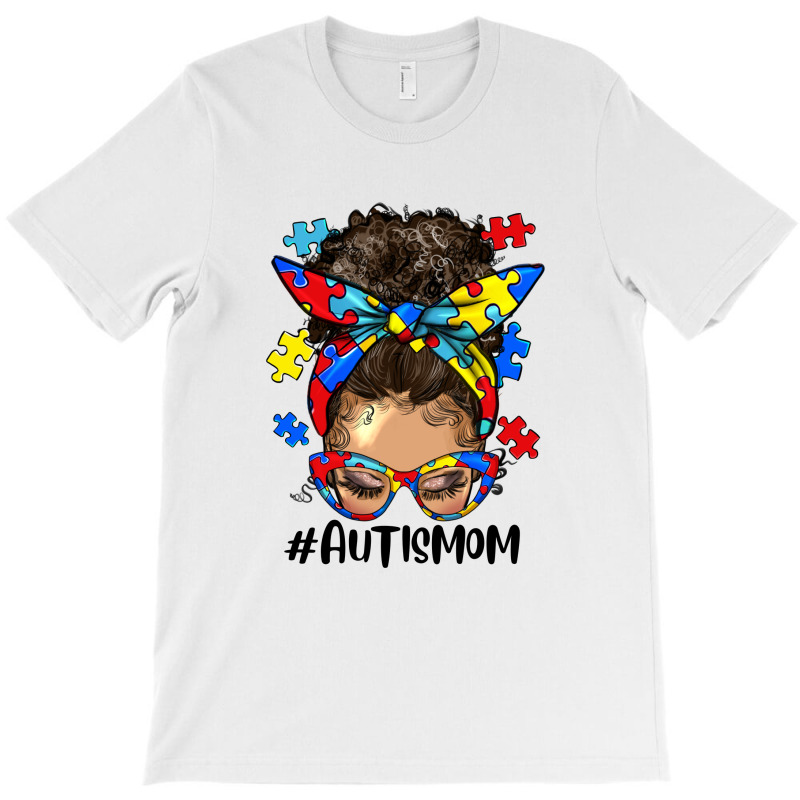 Afro Messy Bun Light Skin Autism Mom T-shirt | Artistshot