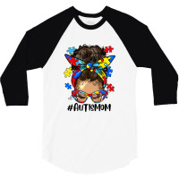 Afro Messy Bun Light Skin Autism Mom 3/4 Sleeve Shirt | Artistshot