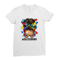 Afro Messy Bun Light Skin Autism Mom Ladies Fitted T-shirt | Artistshot