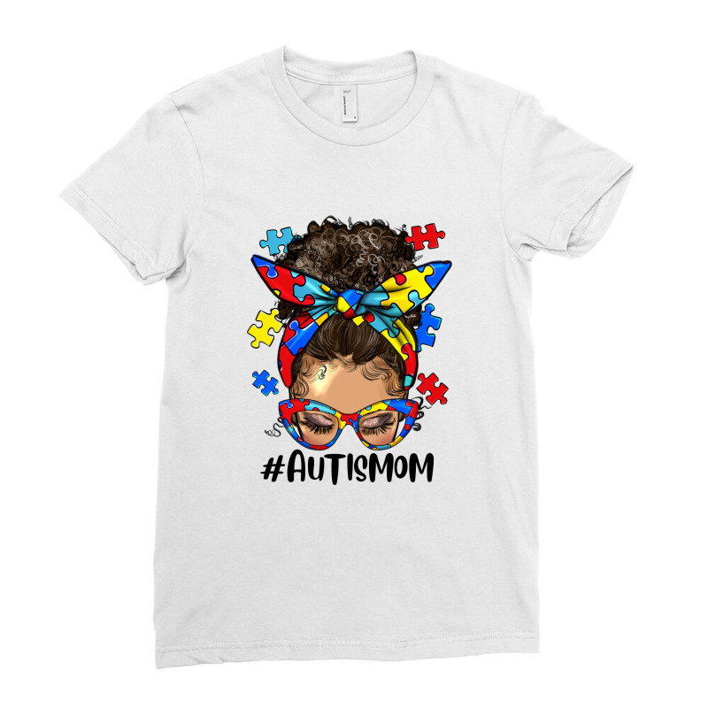 Afro Messy Bun Light Skin Autism Mom Ladies Fitted T-Shirt by HRA Design Shop | Artistshot