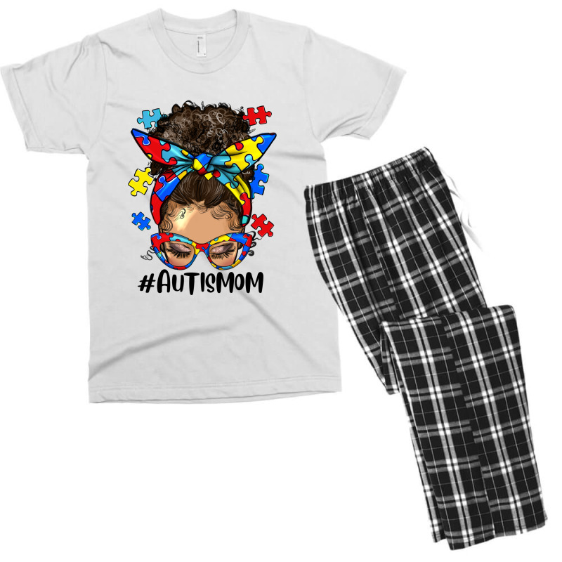 Afro Messy Bun Light Skin Autism Mom Men's T-shirt Pajama Set | Artistshot