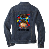 Afro Messy Bun Light Skin Autism Mom Ladies Denim Jacket | Artistshot