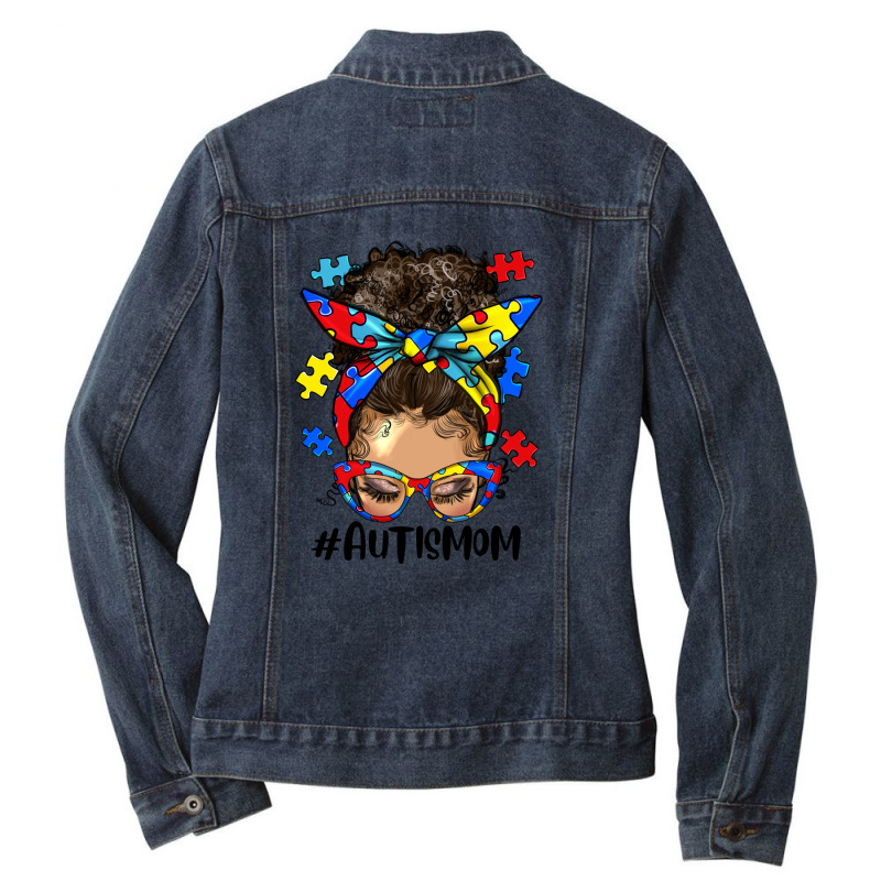 Afro Messy Bun Light Skin Autism Mom Ladies Denim Jacket by HRA Design Shop | Artistshot