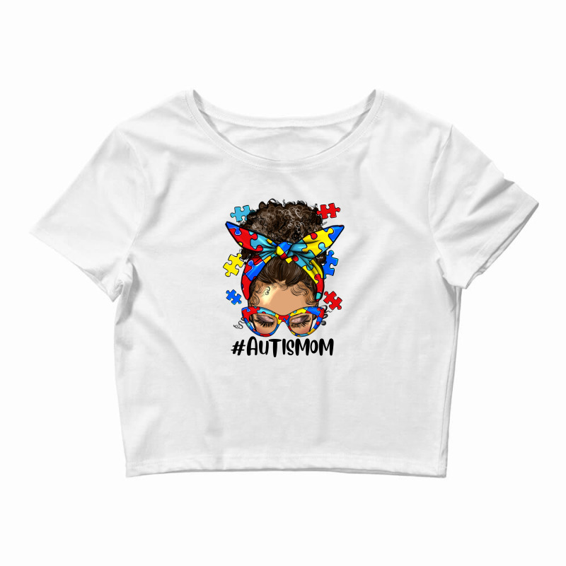 Afro Messy Bun Light Skin Autism Mom Crop Top by HRA Design Shop | Artistshot