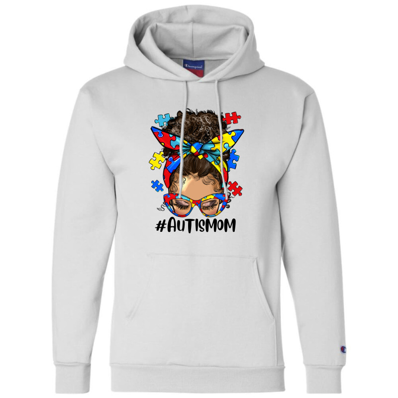 Afro Messy Bun Light Skin Autism Mom Champion Hoodie | Artistshot