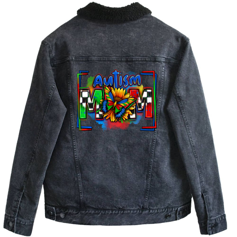 Autism Mom Checkered Flag Unisex Sherpa-lined Denim Jacket | Artistshot