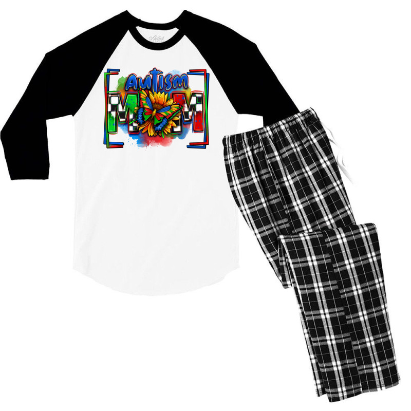 Autism Mom Checkered Flag Men's 3/4 Sleeve Pajama Set | Artistshot