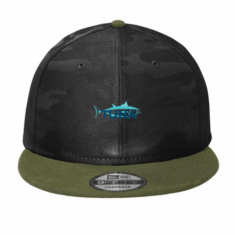 Line Art Blue Tuna Illustration Camo Snapback | Artistshot