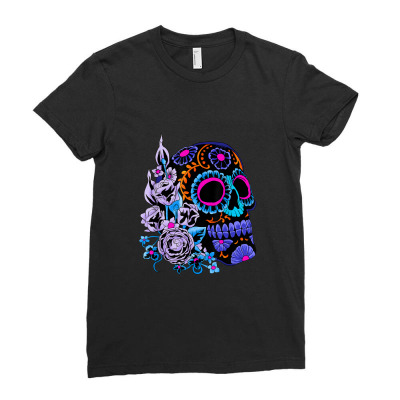 Sugar Skull Flowers Day Of The Dead Dia Muertos Gift Idea T Shirt Ladies Fitted T-shirt Designed By Vivu991