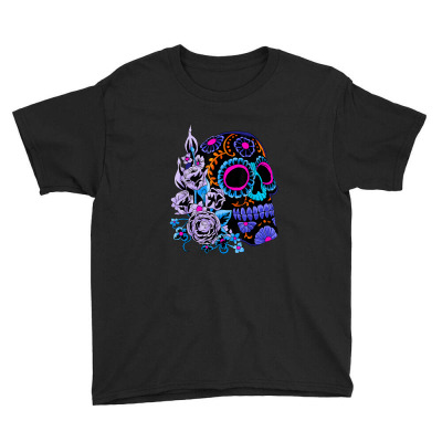 Sugar Skull Flowers Day Of The Dead Dia Muertos Gift Idea T Shirt Youth Tee Designed By Vivu991