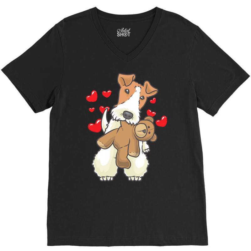 Gift Idea T  Shirt Fox Terrier Wirehaired Dog With Stuffed Animal T  S V-neck Tee | Artistshot