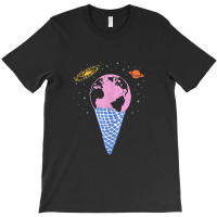 Quirky Earth Ice Cream Cone Saturn Galaxy Pink Blue Orange T-shirt | Artistshot