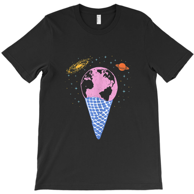 Quirky Earth Ice Cream Cone Saturn Galaxy Pink Blue Orange T-Shirt by LemonJack | Artistshot