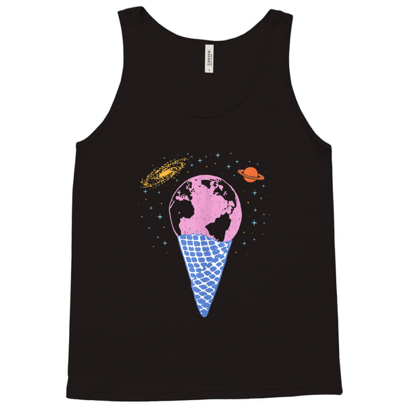 Quirky Earth Ice Cream Cone Saturn Galaxy Pink Blue Orange Tank Top by LemonJack | Artistshot