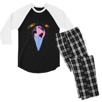 Quirky Earth Ice Cream Cone Saturn Galaxy Pink Blue Orange Men's 3/4 Sleeve Pajama Set | Artistshot