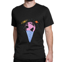 Quirky Earth Ice Cream Cone Saturn Galaxy Pink Blue Orange Classic T-shirt | Artistshot