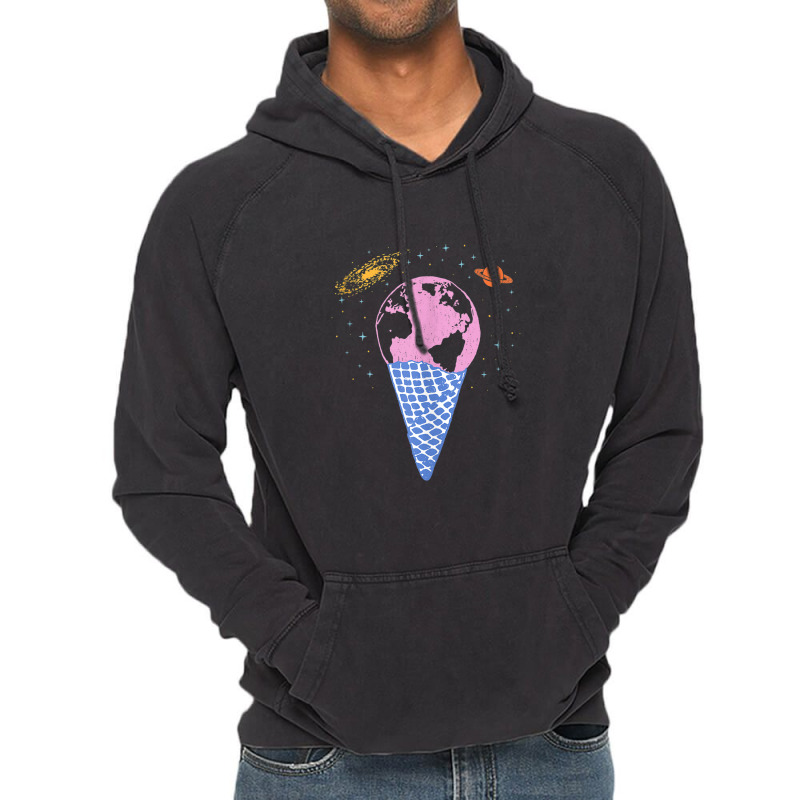 Quirky Earth Ice Cream Cone Saturn Galaxy Pink Blue Orange Vintage Hoodie by LemonJack | Artistshot