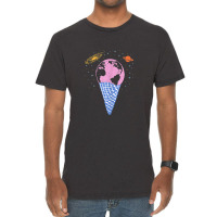 Quirky Earth Ice Cream Cone Saturn Galaxy Pink Blue Orange Vintage T-shirt | Artistshot