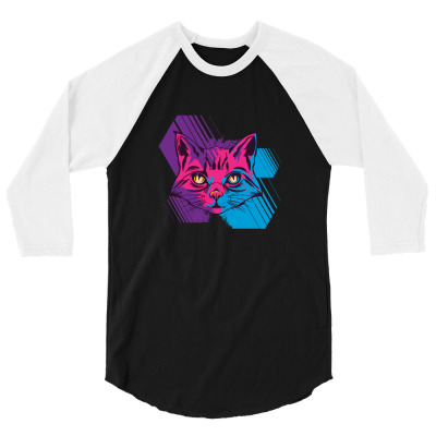 Cat Face 3/4 Sleeve Shirt Designed By Tahoeboelat