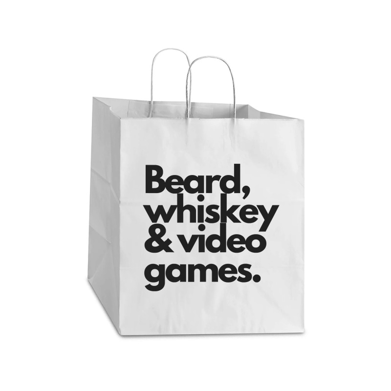 Beard, Whiskey & Video Games  Manly Whiskey Drinker Take Out Paper Bag - 14 X 10 X 15 1/2 | Artistshot