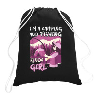 Girl Fishing Rod Campfire Fish Woman Camping And Fishing Drawstring Bags | Artistshot