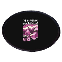 Girl Fishing Rod Campfire Fish Woman Camping And Fishing Oval Patch | Artistshot