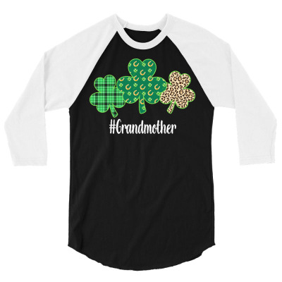Grandmother T  Shirt Fun Patrick Shamrock Grandmother Leopard Plaid Gr 3/4 Sleeve Shirt Designed By Ozellachamplin411